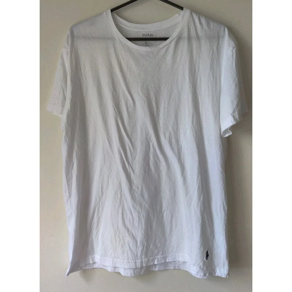 Polo Ralph Lauren T-Shirt Men's Large Short Sleeve White Classic Fit Pony Bottom